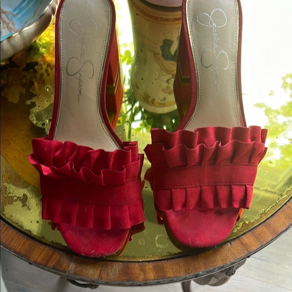 Jessica Simpson Red Ruffle Mules